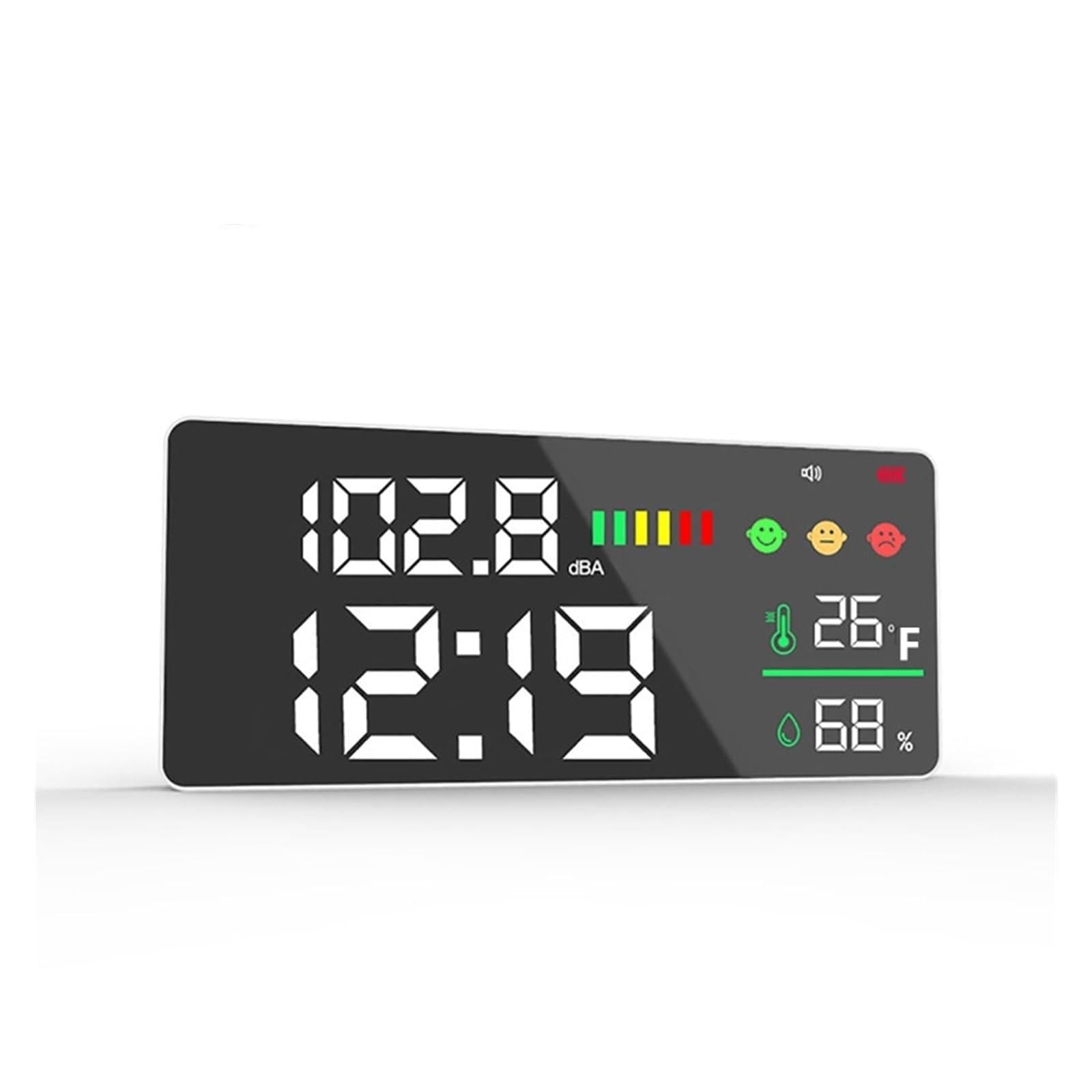 Seveqis With Clock-01 Decibel Meter, Usb Digital Decibel Sound Meter Smart Wall Mounted Neighbors Noise Detector 30-130Db Led Temperature And Humidity Display Monito