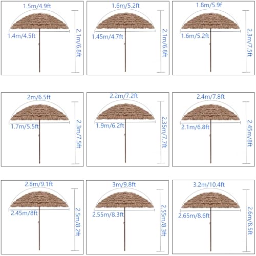 Sombrilla de paja exterior con toldo inclinable de 1,8m y manivela 3