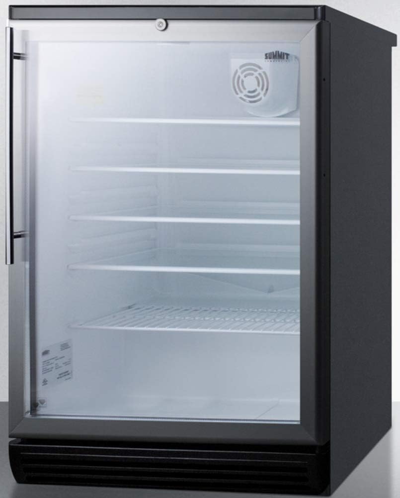 Summit Appliance SCR600BGLBIHV Commercially Listed 5.5 Cu.Ft. Built-In Undercounter Beverage Center with Glass Door, Auto Defrost, Digital Thermostat, Lock, Thin Handle and Black Cabinet