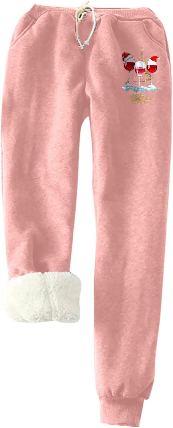 GenericWomen's Fleece Lined Joggers Thermal Warm Winter Leggings for Women High Waisted Soft Stretchy Yoga Pants