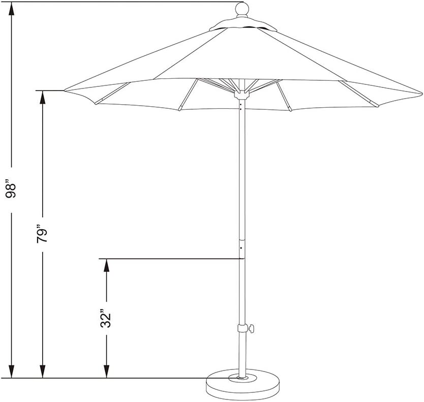 California Umbrella 7.5' Round Aluminum/Fiberglass Umbrella, Push Open, White Pole, Olefin White Fabric