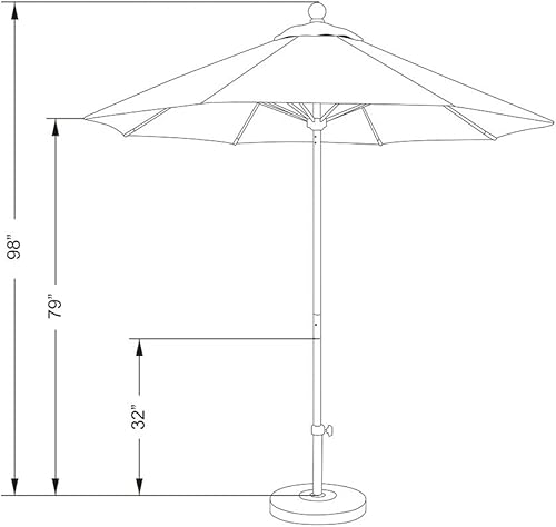 Miniatura 4 de California Umbrella 7.5' ronda de aluminiofibra de vidrio paraguas, empuje abierto, poste blanco, tela blanca de olefina