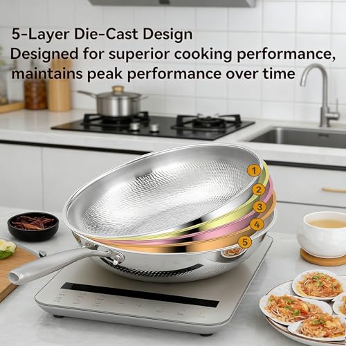 Wok de titanio con tapa, acero inoxidable, 12.59 in miniatura 7