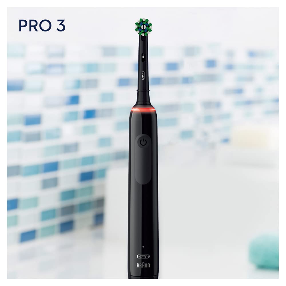 Oral-B PRO 3 3000 CrossAction Elektrische Zahnbürste/Electric Toothbrush, mit 3 Putzmodi und visueller 360° Andruckkontrolle für Zahnpflege, Geschenk Mann/Frau, Designed by Braun, schwarz