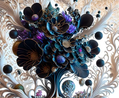 Art mural biomorphe 58x90 cm poster floral noir sans cadre