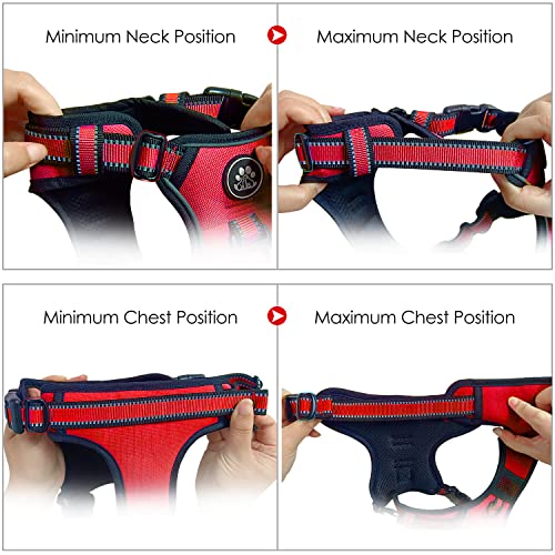 NESTROAD Hundegeschirr Mittelgroße Hunde Rot, Größe M Anti Zieh Geschirr für Hunde Mittel, Halsumfang 33~43CM Brustumfang 43~64CM, Hundesicherheitsgurt Sicherheitsgeschirr Hund Gepolstert