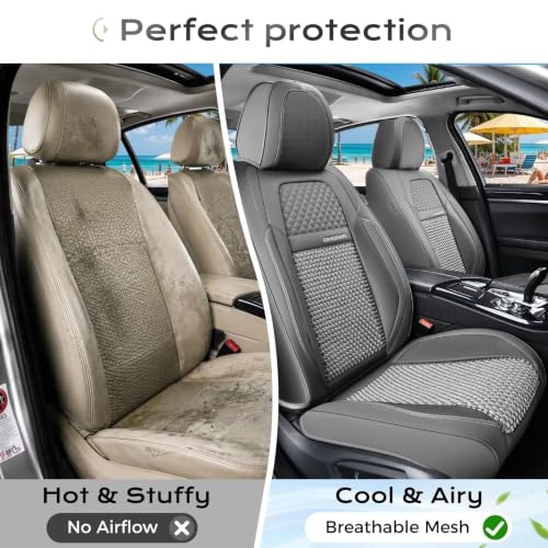 Image of Coverado Leather Seat Covers Front, 2-Pack Universal for Cars, Waterproof Luxury Leatherette Cushions, Auto Protectors, Fit for Most Vehicles - Gray