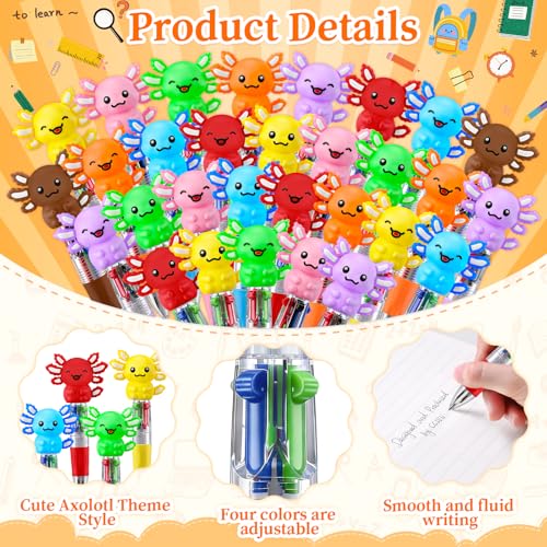 Image of CZWZ 30Pcs Mini Multicolor Pens in One 4-in-1 Cute Pens Bulk, Ballpoint Pen for Birthdays and Parties, Fun Gifts Assorted Ink Kawaii Pen(Axolotl)