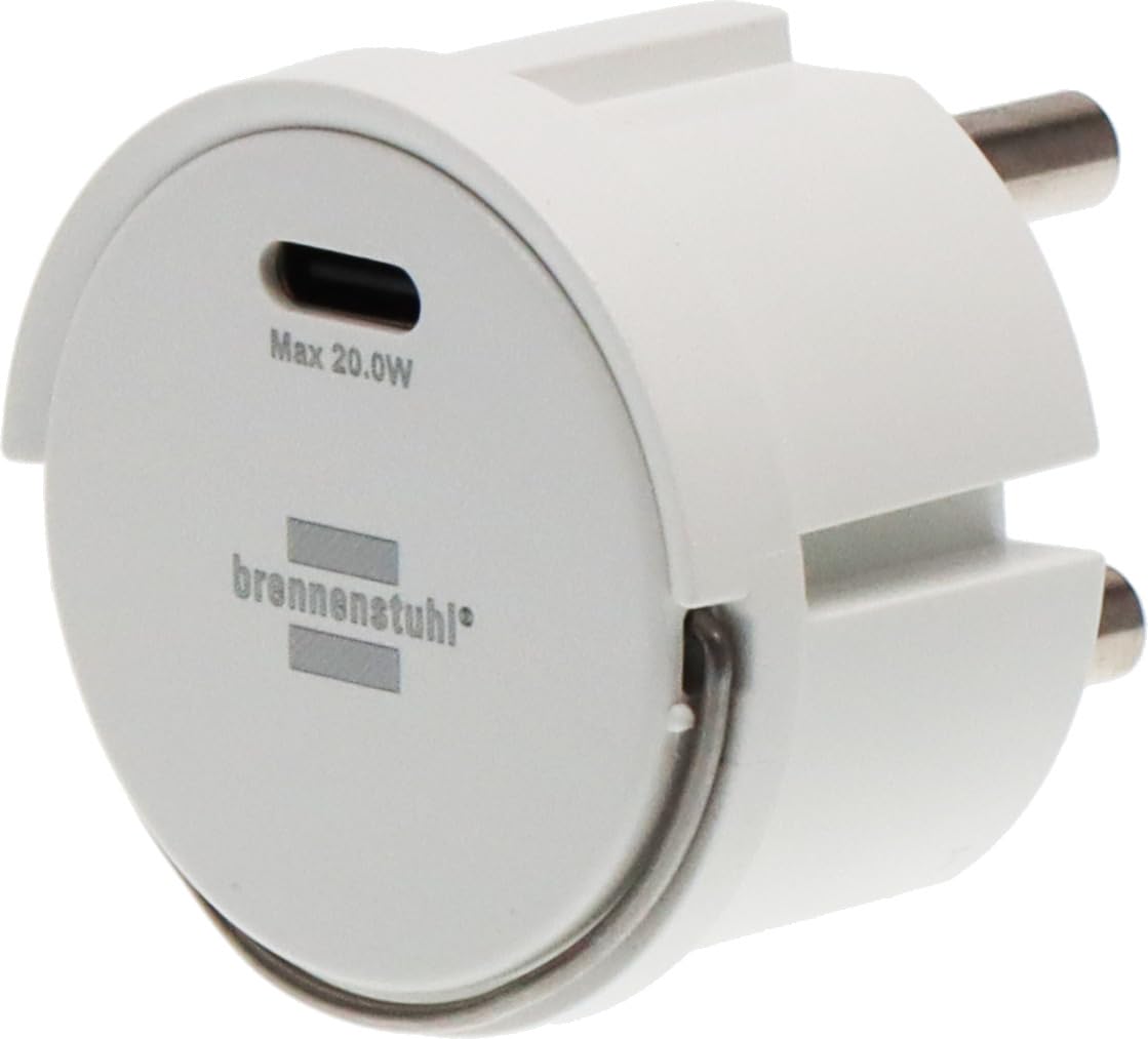 Brennenstuhl Steckdosenadapter USB C PD 20W | USB Ladegerät zum Einstecken in ein Steckdosennest, kompatibel mit IP44 Steckdosen und Kabeltrommeln von Brennenstuhl