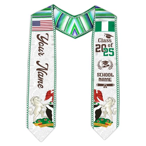 MonkeyVan Custom Nigerian Graduation Sash, Nigeria Graduation Stole Customize, Nigerian American Flag Graduation Sash 2025 Nigeria 13