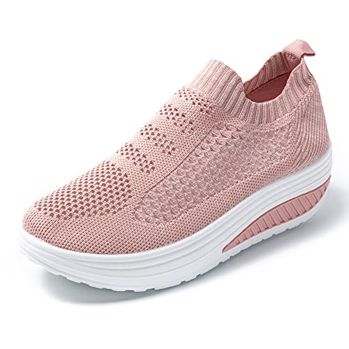JOMIX Zapatillas Mujer sin Cordones Zapatillas Basculantes Sneakers Mujer Verano Zapatos Mecedores Transpirables Adelgazar Fitness Caminata Jogging, Rosa, 38 EU