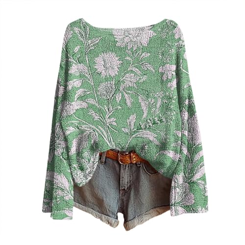 Boho Tops for Women Long Sleeve Crewneck Knit Sweaters Casual Loose Fit Pullover Tops Ethnic Graphic Vintage Clothes