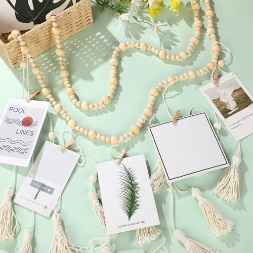 Amyhill AMYHILL-DORM WALL DECOR-45 Hanging Photo Display Boho Macrame Photo Wall Hanging With 24 Wood Clips Macrame Collage Picture Frame thumb #3