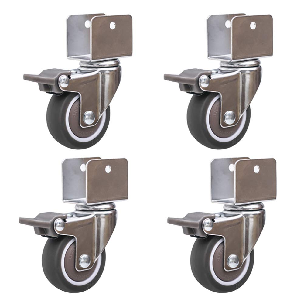 4er-Set – Universal-Drehmöbel mit Rollen und U-Halterung, 5,1 cm, 50 mm, 180 kg, geräuschloses Gummi-Kinderbett mit Bremse, leises Rollen für Babybett, Babybett, 16 mm, 18 mm, 20 mm, 25 mm