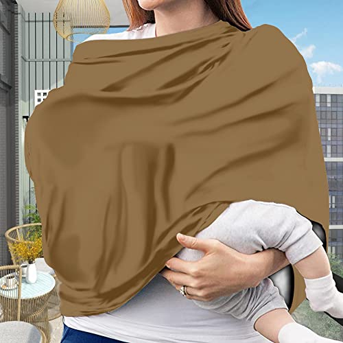 Image of Solid Color Car Seat Nursing Breastfeeding Cover, Multi Use Cover Cozy Carseat Canopy Cover, Infant Babies Stroller Cover,Ultra Soft Stretchy Nurse Gifts Brown Breastfeeding Cover