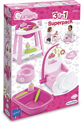 Jouets Ecoiffier - 2888 - Nursery 3 en 1 Poupon - J'eu d'imitaiton pour Enfants- Dès 18 Mois - Fabriqué en France