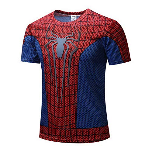 HOOLAZA Spiderman Rot Redman Short Sleeve Compression Men's T Shirt Fitness Sport Gym Compression Avengers Short Shirt Gym Training T-Shirt