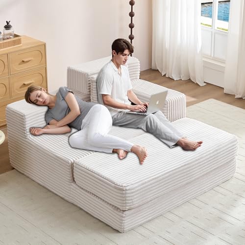 Wumagin Schlafsofa Couch Cord Schlafsessel Big Sofa mit Schlaffunktion, 135 * 152 * 80cm Chaiselongue Bett Sessel mit Schlaffunktion Eckcouch für Wohnzimmer und Schlafzimmer