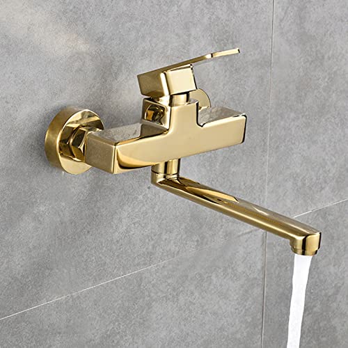 Grifo de cocina de latón de pared monomando dorado giratorio de 30 cm 7