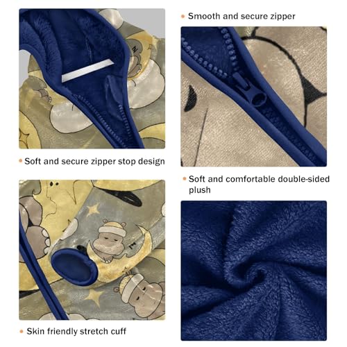 Cute Bear Sleeping on Moon Toddler Fleece Jacket Girl Boys Hooded Fleece Jacket Coat Warm Outwear Zip-up 3-10T3