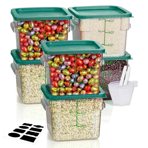 6QT 6PCS NSF Commercial Clear Food Storage Containers with Lids(GREEN)