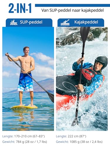 Awstrokine 2-in-1 SUP Paddel Carbon, 4-teilig faltbar & verstellbar, mit verstärkten PP-Blättern, für Kajak und Stand Up Paddle Board