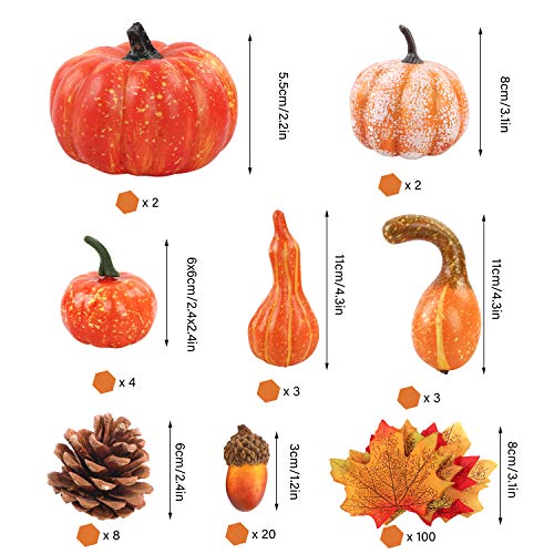 image for FUNARTY 142pcs Assorted Artificial Pumpkins Kits, Harvest Pumpkins and