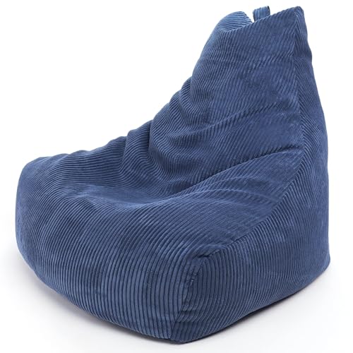 Ecopuf Keiko | Sittsäck manchester, fåtöljstorlek M, 100 x 80 x 85 cm med fyllning | Inomhussäng av sammet | Sittsäckar för avslappnat sittande och liggande | Sittsäck fåtölj med handtag och kudde