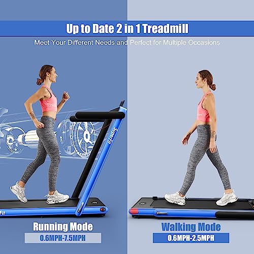 Goplus 2 in 1 Folding Treadmill, 2.25HP Superfit Under Desk Electric Treadmill, Installation-Free with Remote Control, APP Control and LED Display, Walking Jogging for Home Office