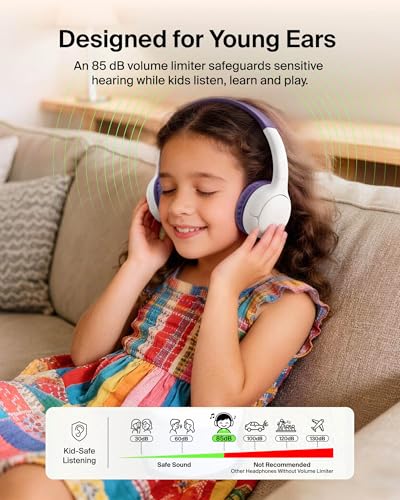 Image of Belkin SoundForm Mini 2 Wireless Kids Bluetooth Headphones - On-Ear Earphones w / 55H Battery Life, 85dB Safe Volume Limit, Built-in Microphone - Toddler Headphones for iPad, Tablet, School, Travel