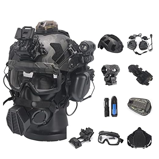 6mm Thick Fast SF Full Protection Tactical Helmet Set, Aluminum Alloy L4G24 NVG Mount, Microphone Headset, Goggle Mask, Flashlight, 2Pcs Signal Light,Suite