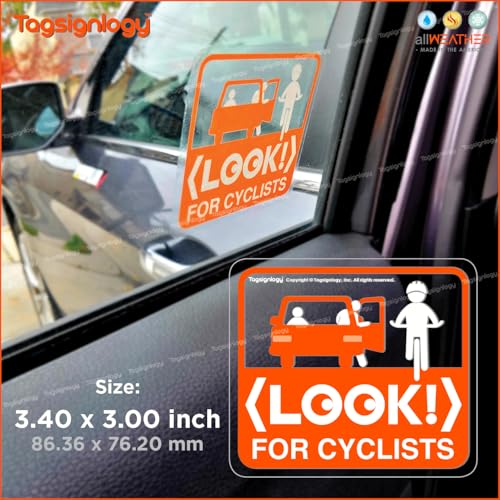 Image of (2 pcs) Look For Cyclists Bicycle Safety Notes for Passenger & Driver UB LY Taxi Car Service Caution Sign Transparent UV Weatherproof Waterproof Clear Vinyl Stickers