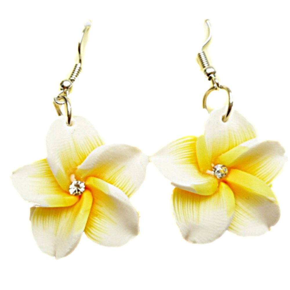 HAWAIIAN EARRINGS -WHITE W/YELLOW CENTER