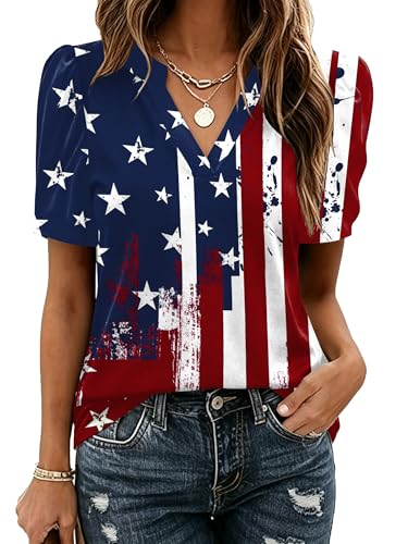 Image of Zeagoo Women Blouses Puff Short Sleeve Tops V Neck Dressy Casual Spring Shirts Boho Floral Cute Clothes 2026