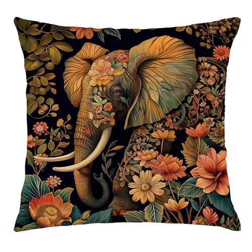 BUJSP Vintage Dark Floral Elephant Pillow Covers 18x18...