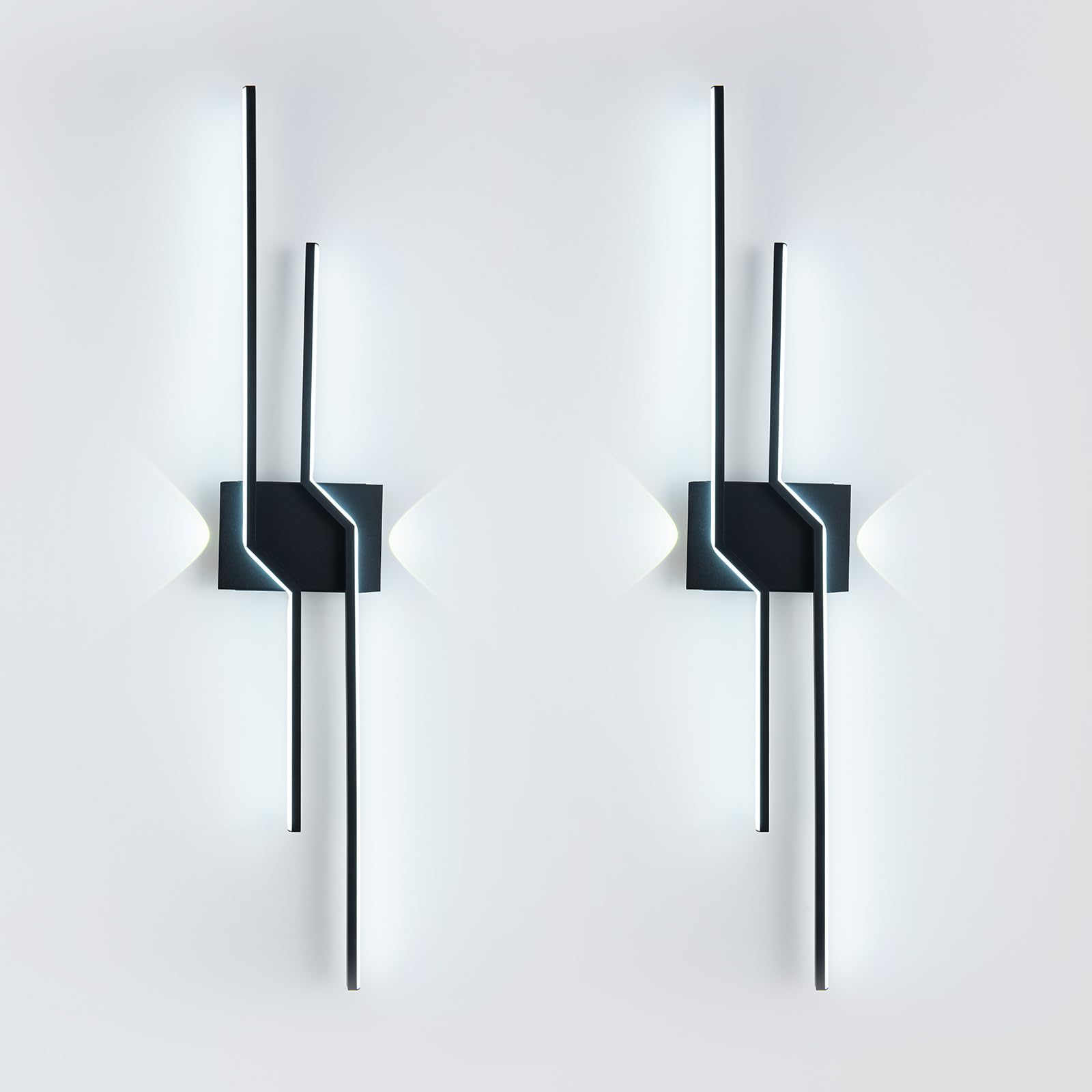 CHYING Modern Wall Sconces Set of Two, 6000K LED Wall Light, Sconce Wall Lighting Black Wall Light Fixture for Living Room Hallway Bedroom Porch Stairs Foyer Indoor, 38 inches