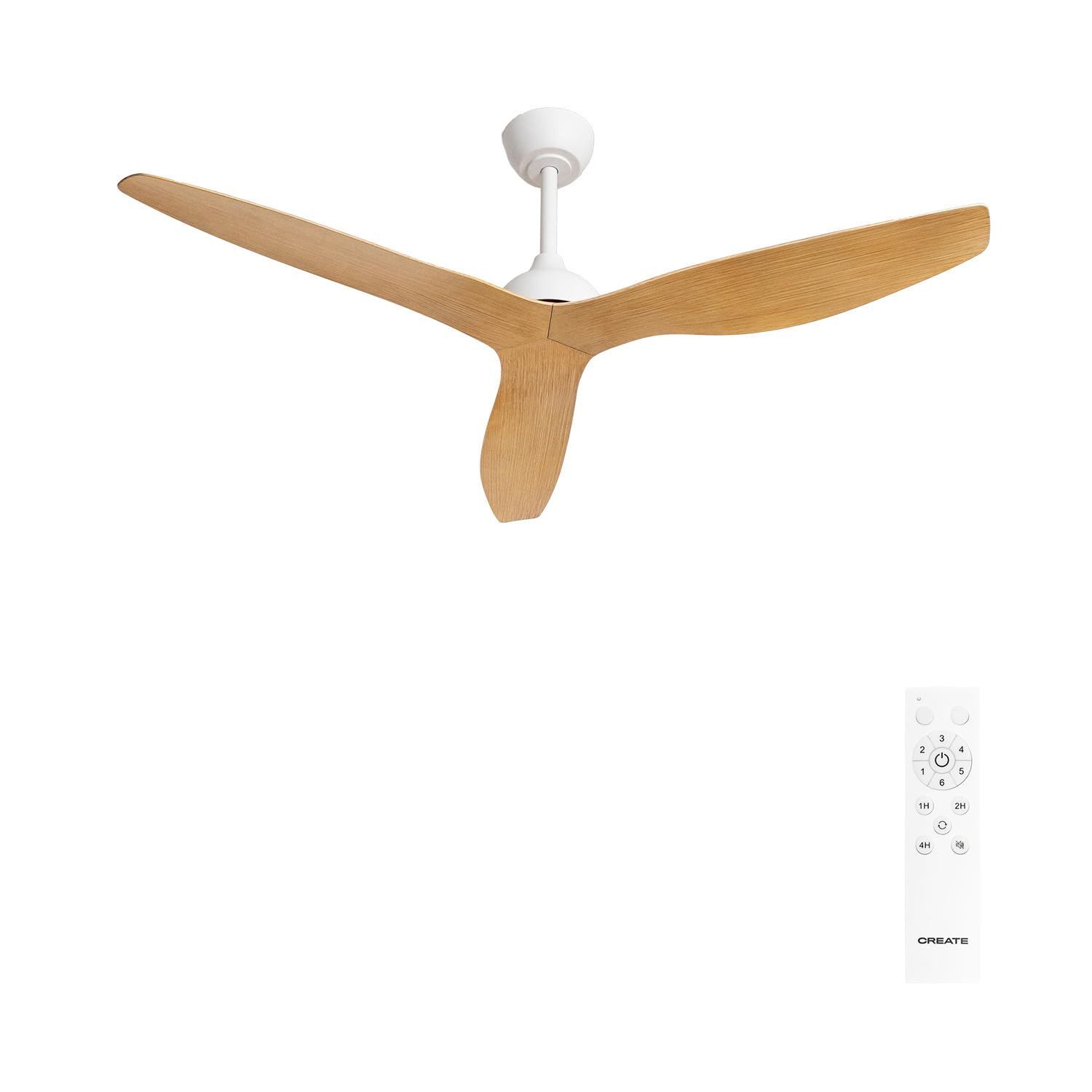CREATE / WIND BALANCE/Ventilador de techo blanco efecto madera clara con mando / 40W, Silencioso, Ø132 cm, 6 velocidades, programable, función verano-invierno