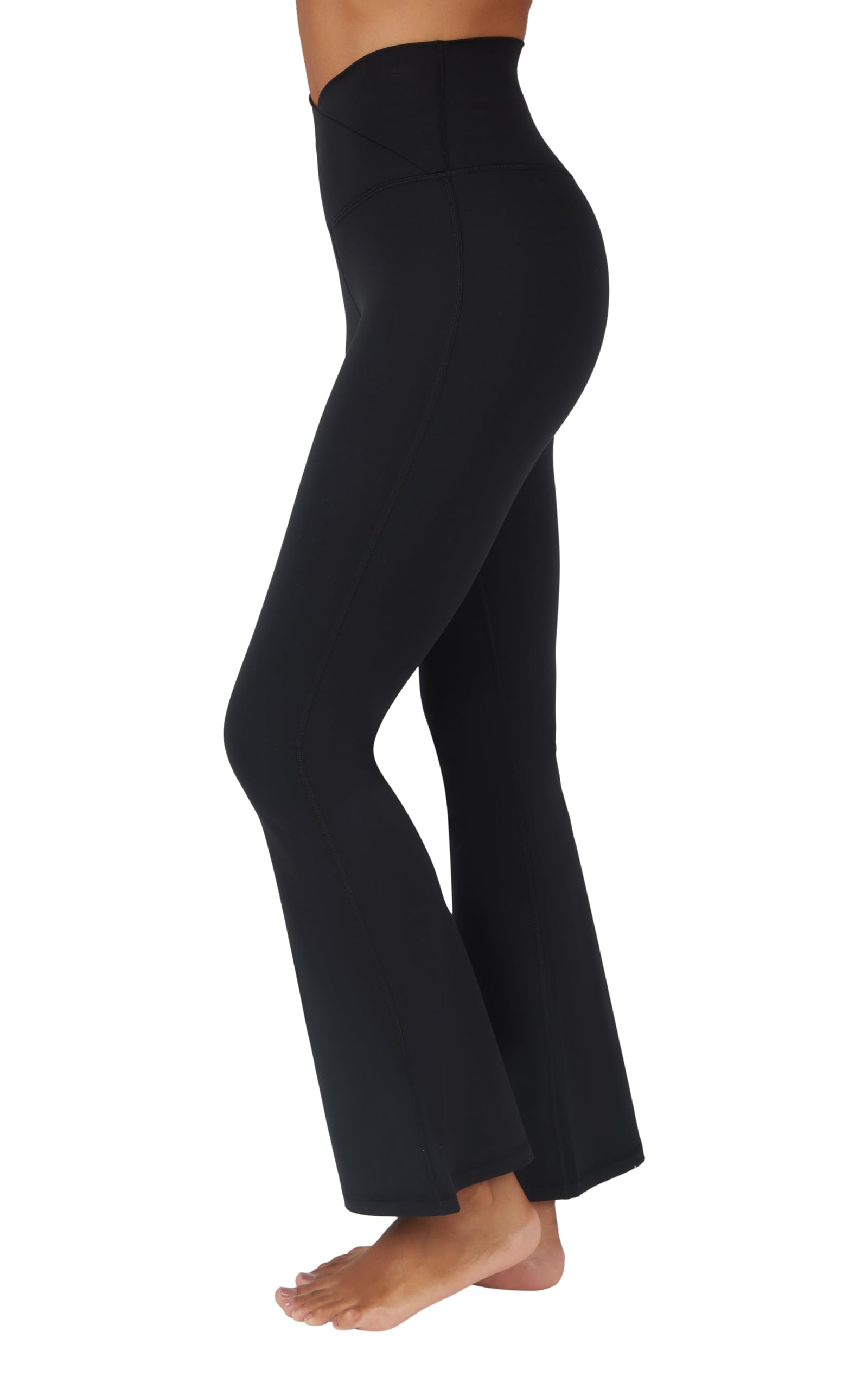 Yogalicious High Waisted Crossover Flare Leggings - Squat Proof Yoga Pants for Women, Black 29", Large