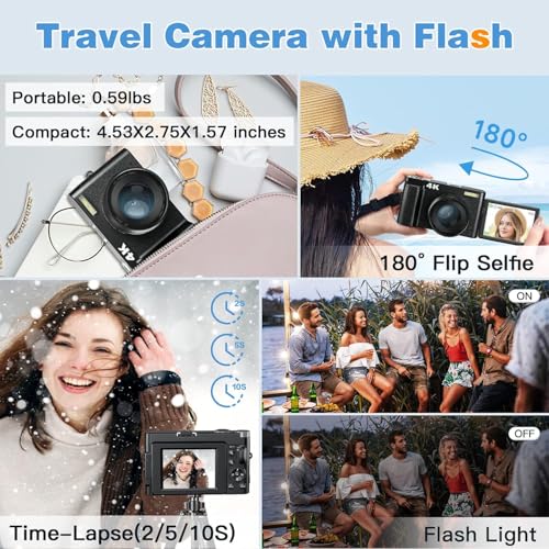 Image of 4K Digital Camera, Autofocus, 48 Megapixels, 4K Resolution,HDMI Output, 16x Digital Zoom, 3-Inch Large Screen, Spare Battery 128 Gb (CAM30)