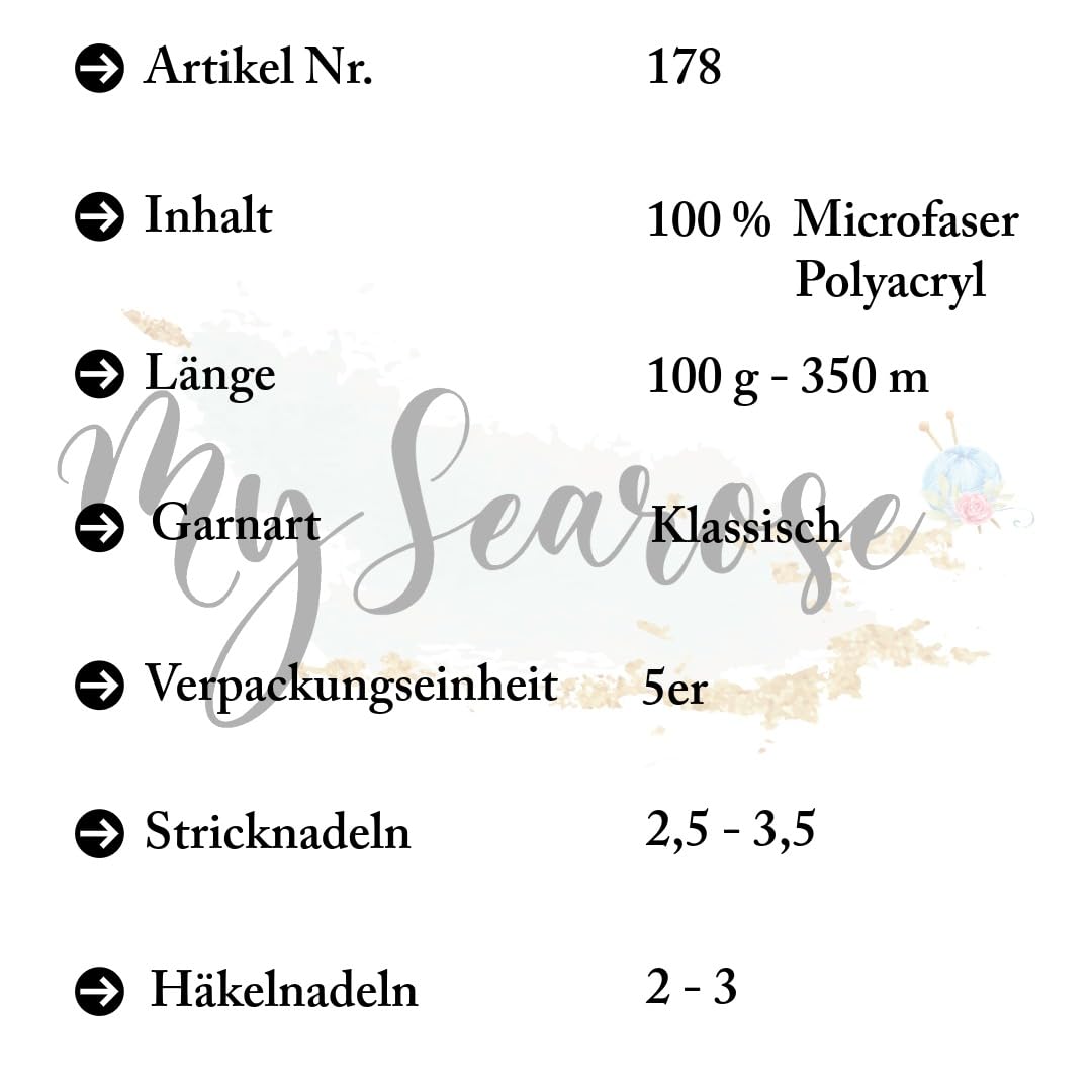 ALIZE 5 x 100g Diva 55 White Premium Wolle seidiges Microfaser Garn für Stricken & Häkeln von Sommermode Kleidern Cardigans und Accessoires mit mySearose Label