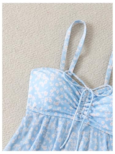 WDIRARA Women's Floral Tankini Set Drawstring Ruffle Swimsuit Two Piece Bathing Suit3