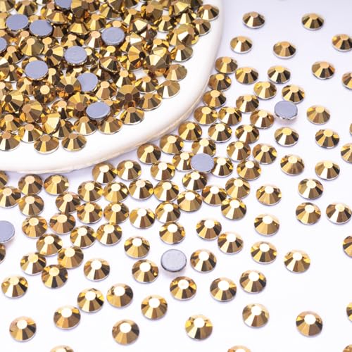 Image of Hotfix Rhinestones Bulk 300PCS SS30 (6.3-6.5mm), Gold Glass Rhinestones for Clothes, Tumblers, Shoes DIY, Heat Transfer Flatback Gems for Crafts & Decoration