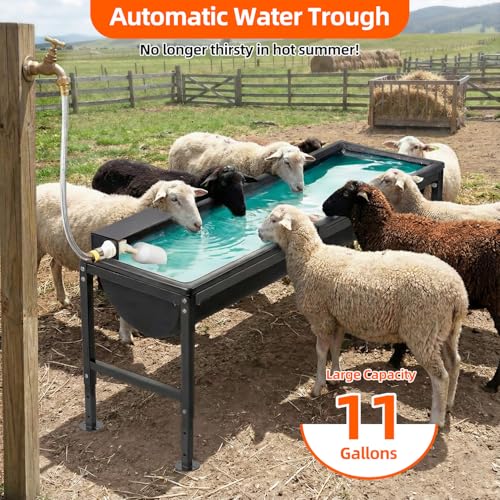 BUYYAH 2PCS Automatic Animal Waterer 11 Gallon, Livestock Water Trough with Adjustable Stand, Automatic Water Dispenser with Float Valve, Easy to Assemble, Feeding Goat, Sheep, Horse, Dog in Farm