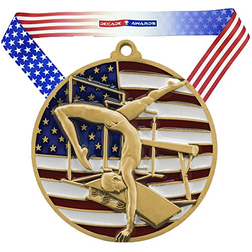 Decade Awards Gymnastics Patriotic Medal, Gold - 2.75 Inch Wide Gymnast First Place