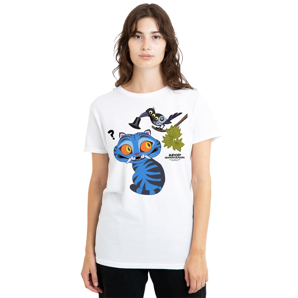 Kpop Demon Hunters Derpy and Sussie Hat Ladies T Shirt, White, Medium