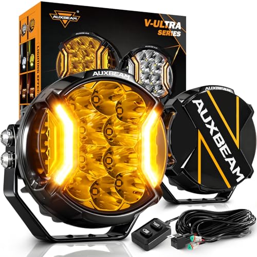 Image of Auxbeam V-Ultra Series 5 inch 172W Amber Round Off-Road Fog Light Pods 2-Pack | 270-Degree Range, 3-in-1 DRL Functional, Far /Wide Combo, Light Covers, for Wrangler Bronco Raptor Chevy Ram 4x4