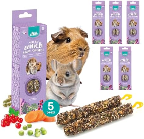 Best Friend - Baked Natural Snacks for Rabbits, Guinea Pigs and Chinchillas. Tasty Sticks and Rich in Vitamins with Birch Wood for Healthy Teeth | Gooseberries and Grass, 5 Pack x 115 g
