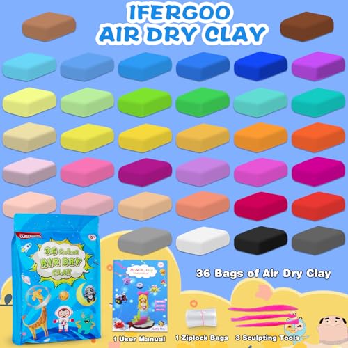 Image of ifergoo Air Dry Clay, 36 Colors Magic Foam DIY Molding Clay for Slime