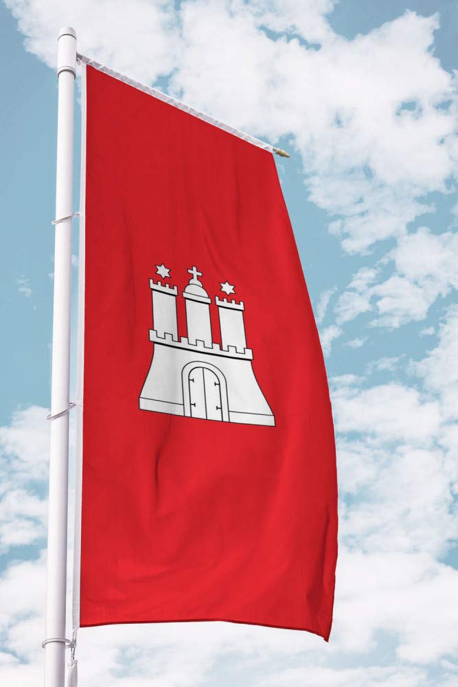 Deitert Bundesland-Flagge Hamburg – 150x400 cm Hamburg Flagge mit Wappen, Fahne für Ausleger aus reißfestem Polyester