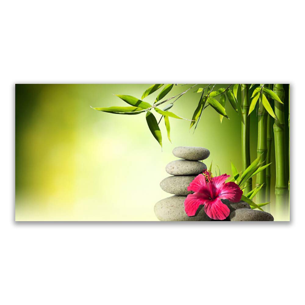 Tableau Décoration Déco Mural Moderne Tulup en Verre Trempé - Ambiance Zen Floral Bambou 120x60